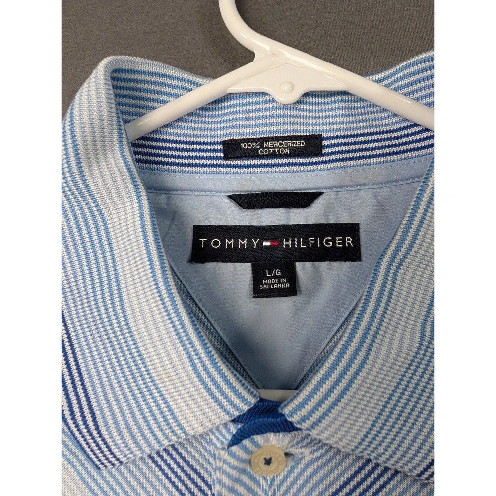 Tommy Hilfiger Mens Blue Striped Short Sleeve Polo Shirt L